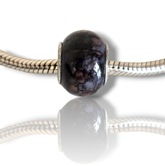 Pandora-like Black Abstract Murano Glass Charm 925 Sterling Silver Core - Picture 6 of 16